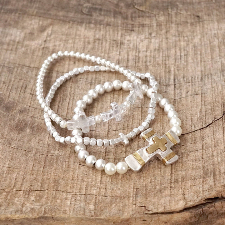 Cross bracelets set in Worn Silver