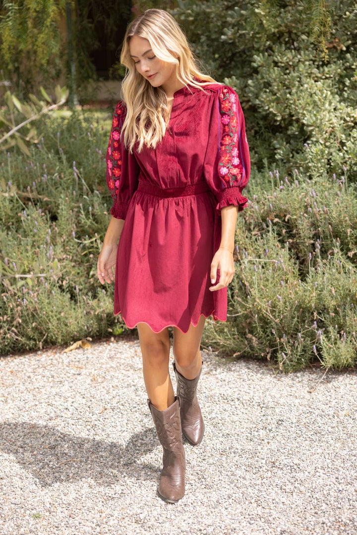 Smock Waist Floral Embroidered Dress