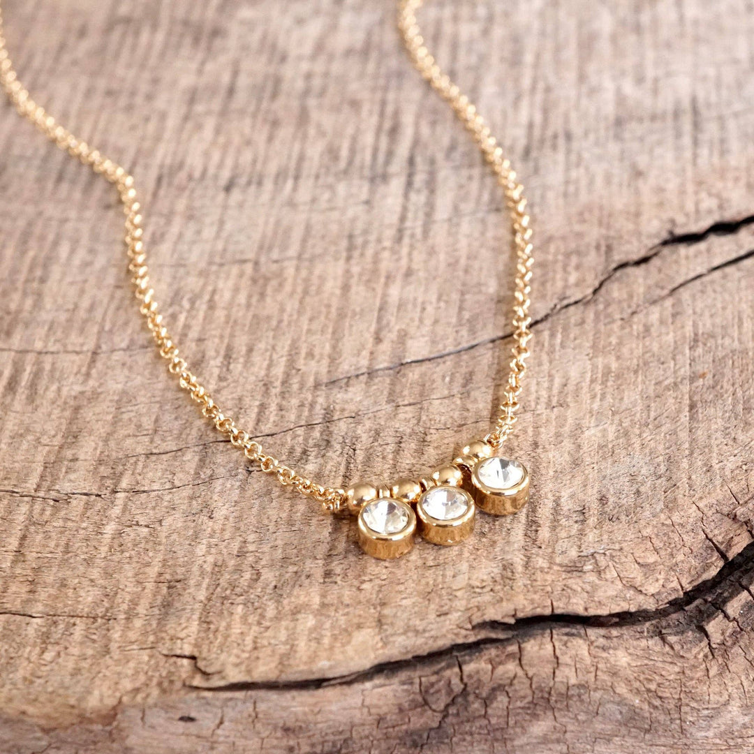 Dainty Crystal Bezel Necklace with Golden Ball Beads