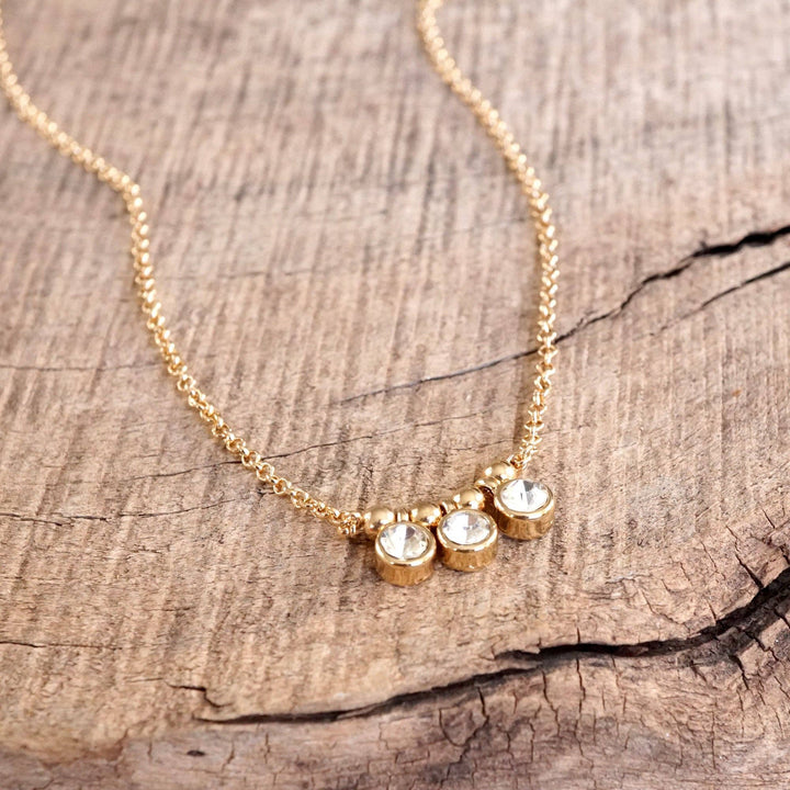 Dainty Crystal Bezel Necklace with Golden Ball Beads