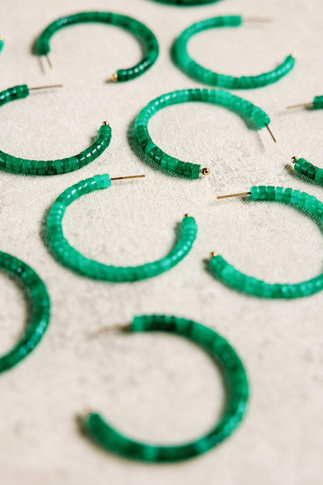 Green Beaded Hoops