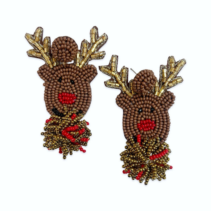 Rudolf Beaded Pom Earrings