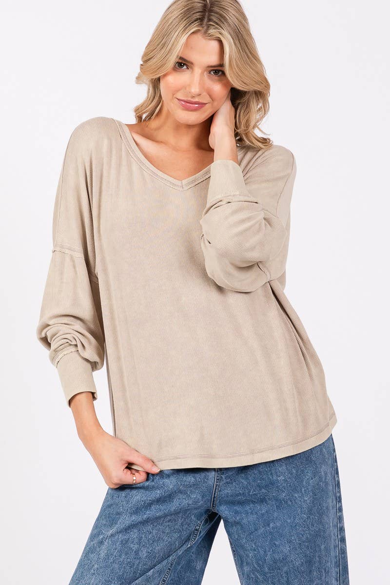 TWIST BACK RIBBED LONG SLEEVE TOP