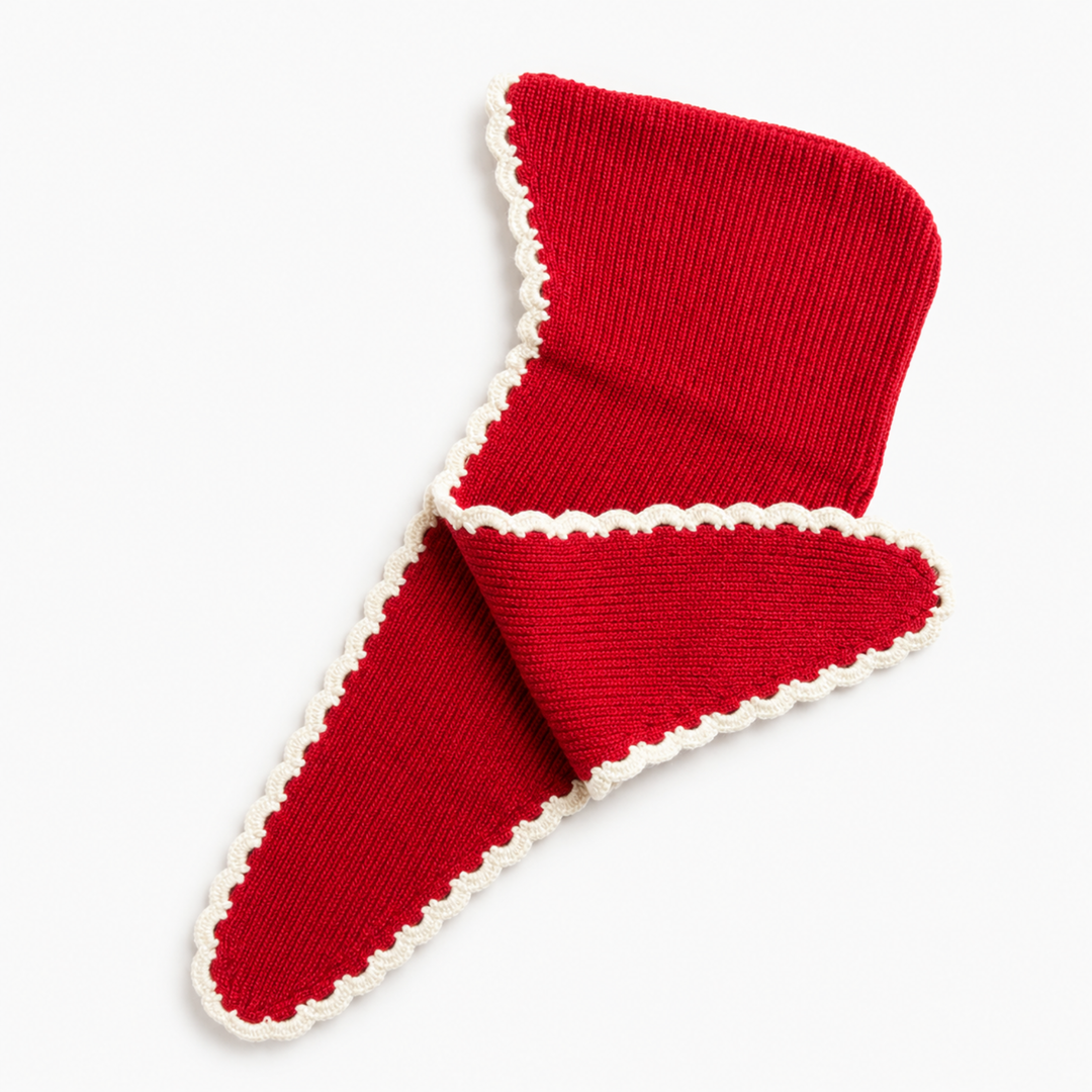 Ellison+Young Scallop Trim Balaclava Hooded Scarf, Contrast Color Edge