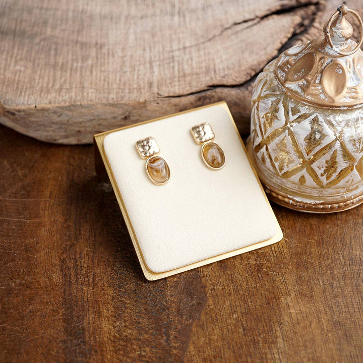 Hammered Cabochon Stud Drop Earrings