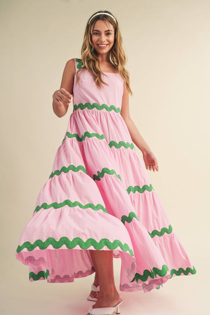TIERED PINK/GREEN DRESS
