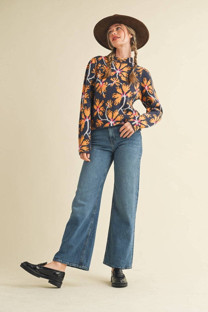 FLORAL MOCK NECK SWEATER