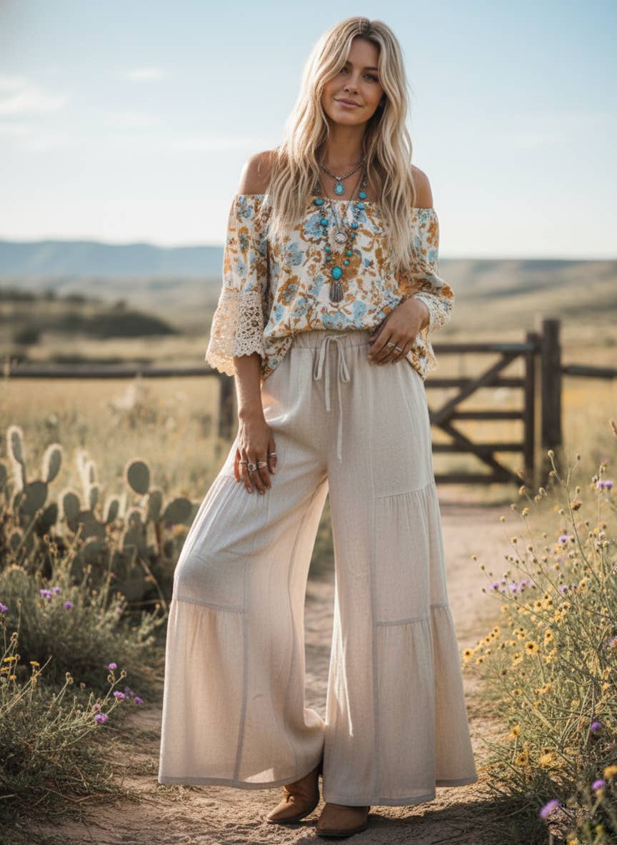 Linen Blend Tiered Pants