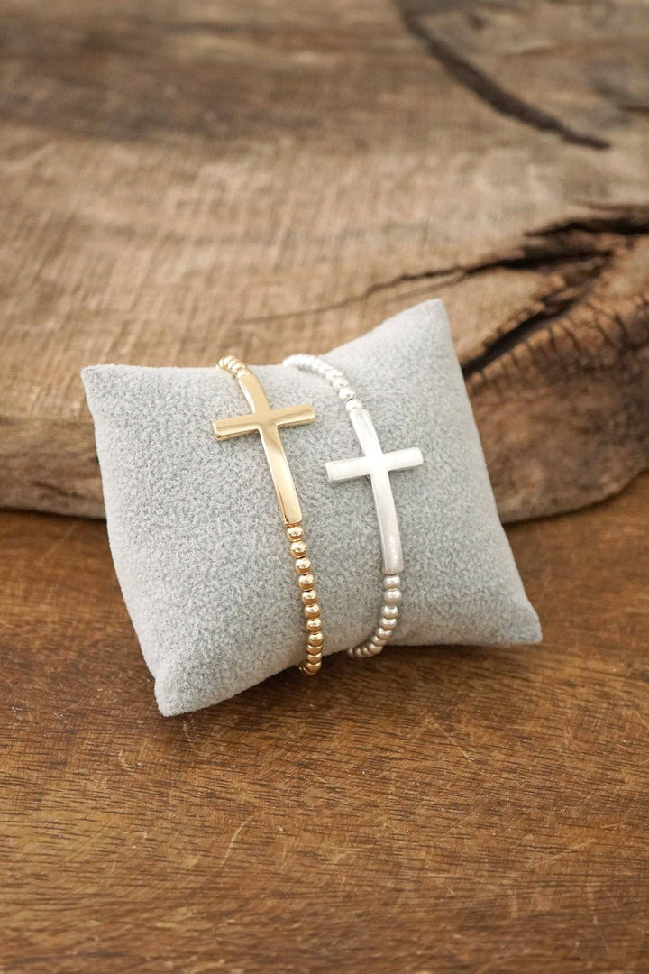 Minimal Cross Stretchy Bracelet with Ball Beads
