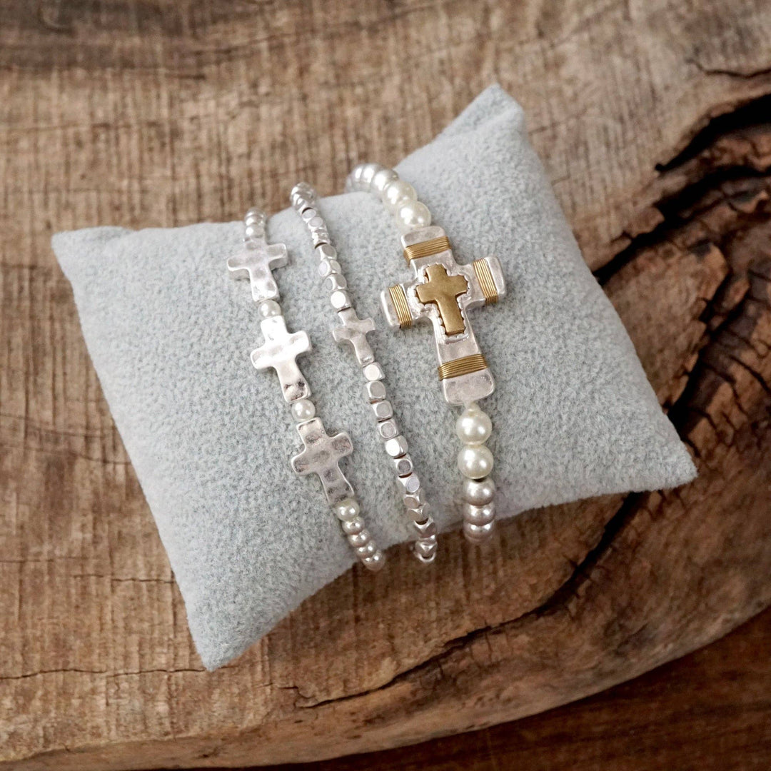 Cross bracelets set in Worn Silver