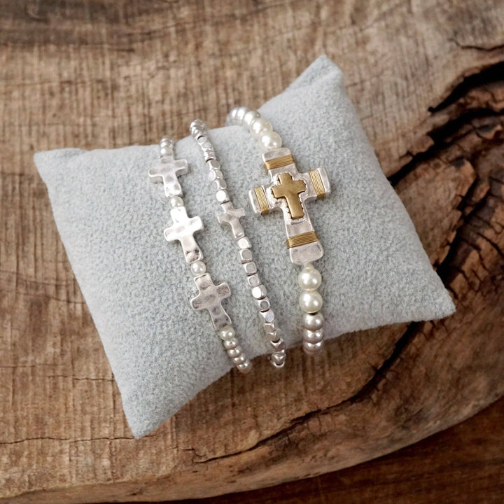 Cross bracelets set in Worn Silver