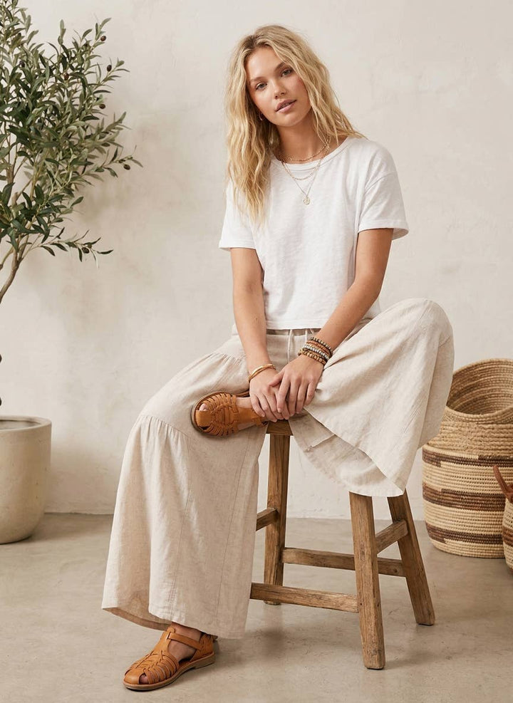 Linen Blend Tiered Pants