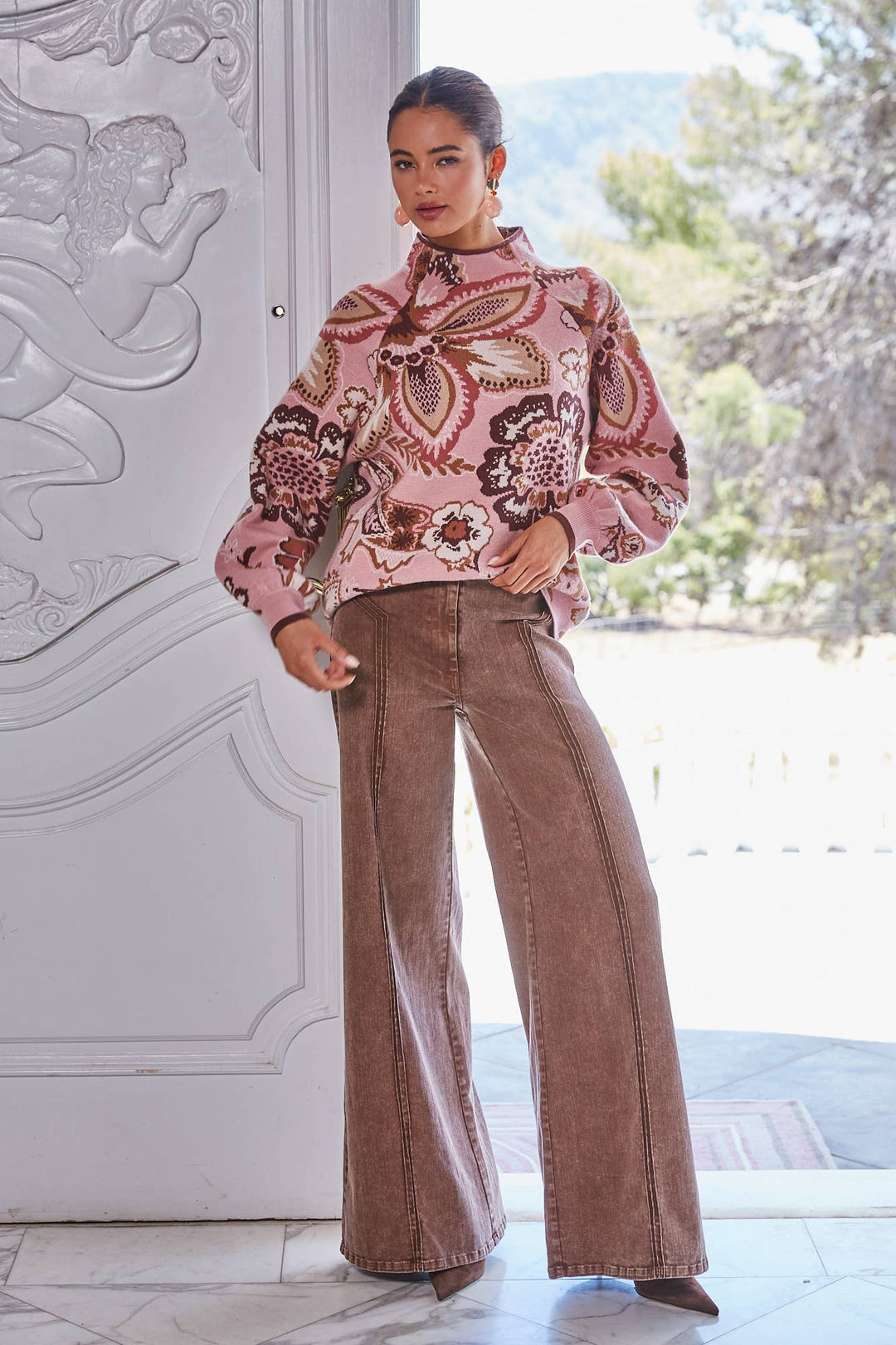 STRUCTURED WASHED WIDE LEG PANTS