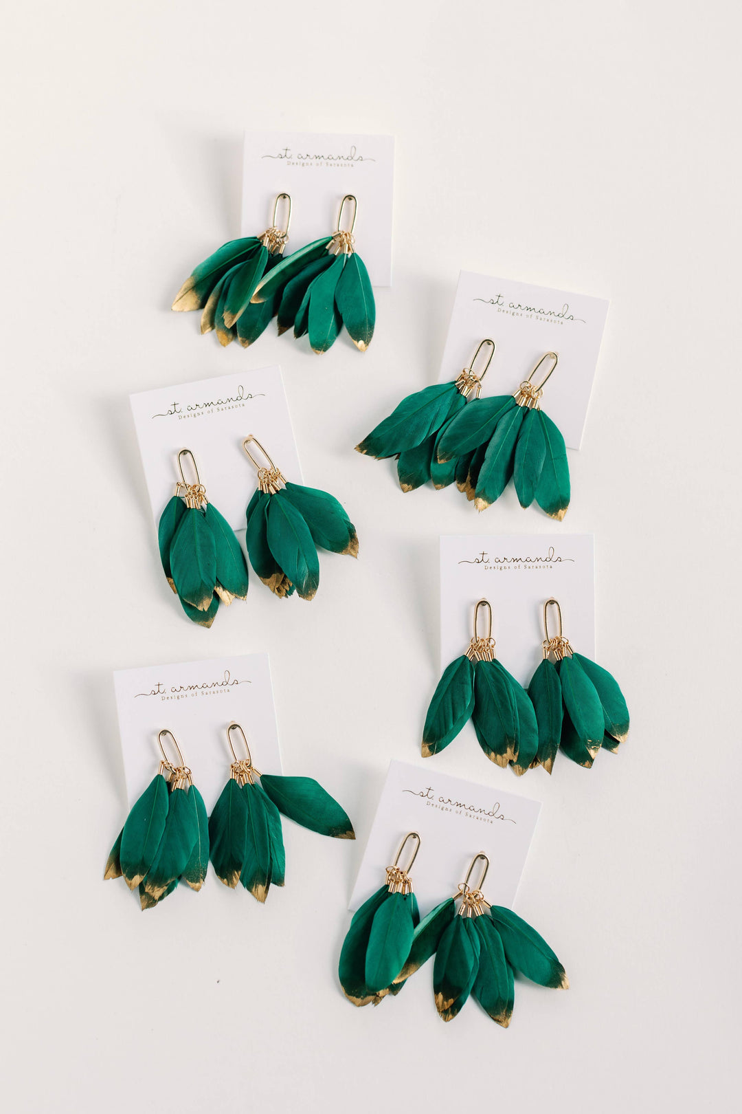 Emerald/Gold Feather Earrings