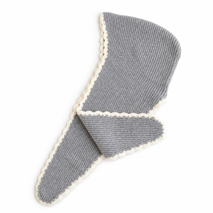 Ellison+Young Scallop Trim Balaclava Hooded Scarf, Contrast Color Edge