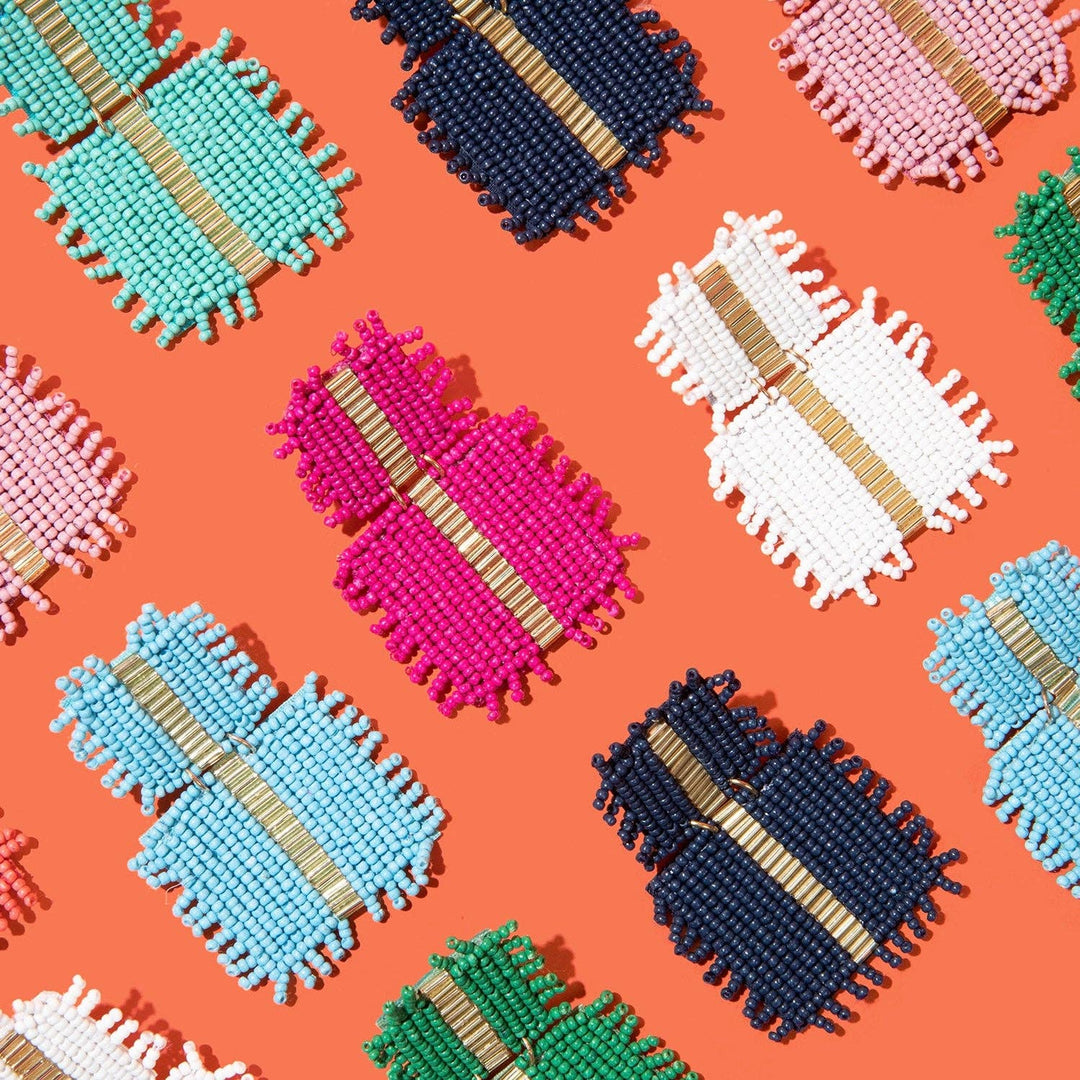 Beaded Square Fringe Tiered Earrings