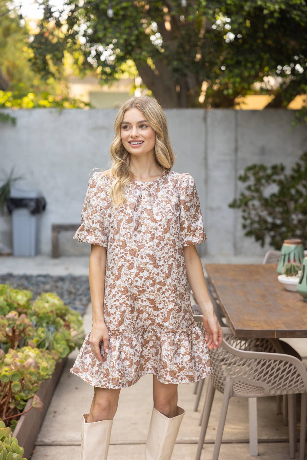 Floral Jacquard  Tiered Dress