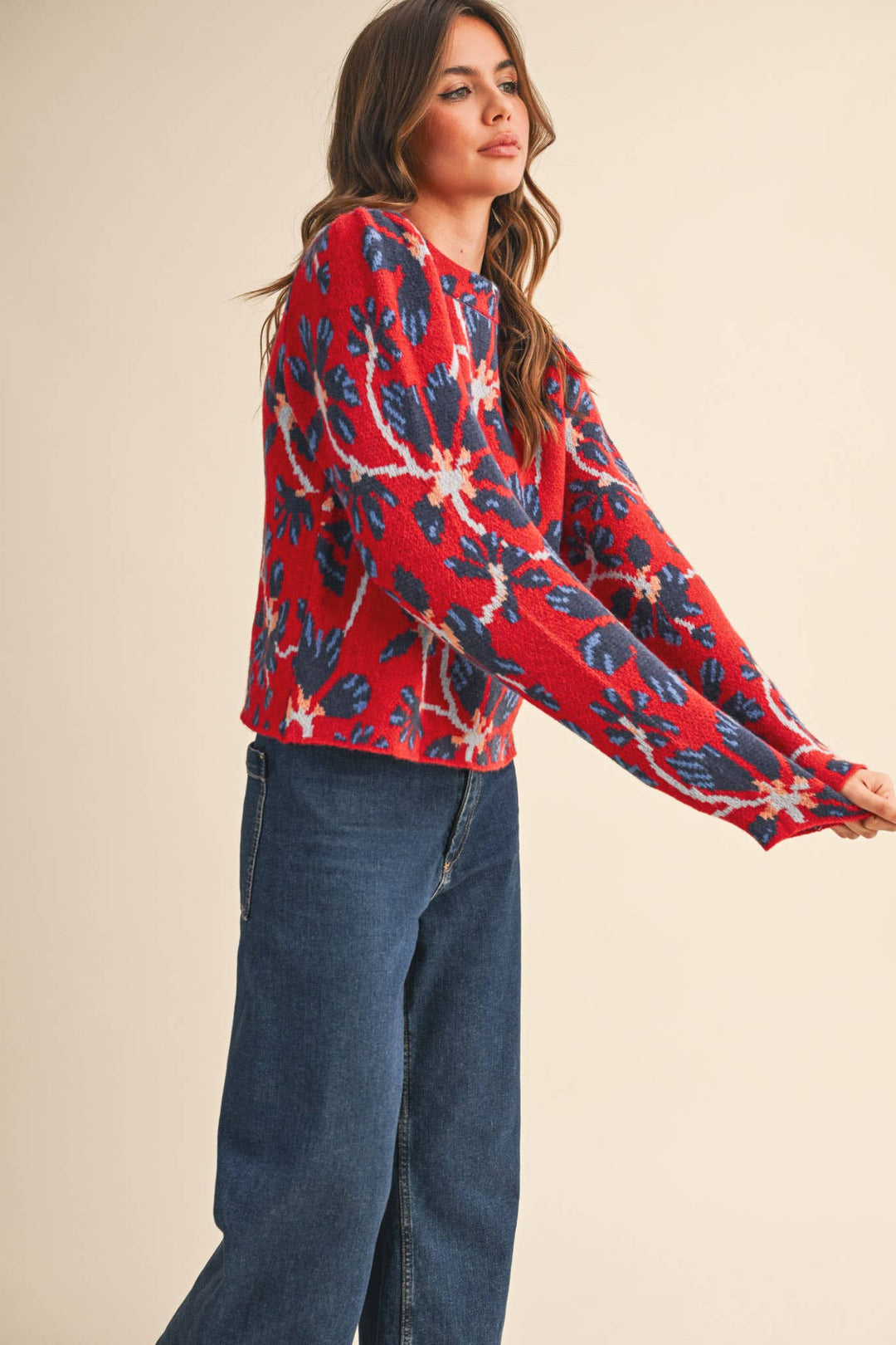 FLORAL MOCK NECK SWEATER