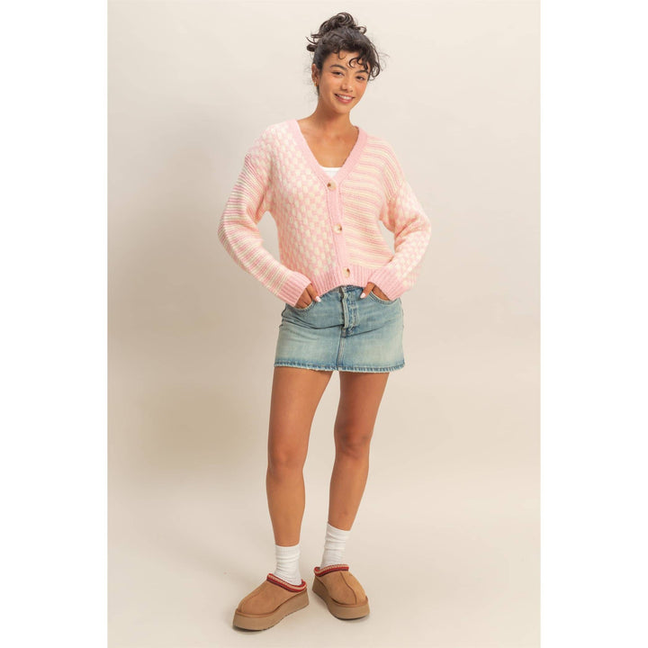 Checker & Stripe Contrast Cardigan