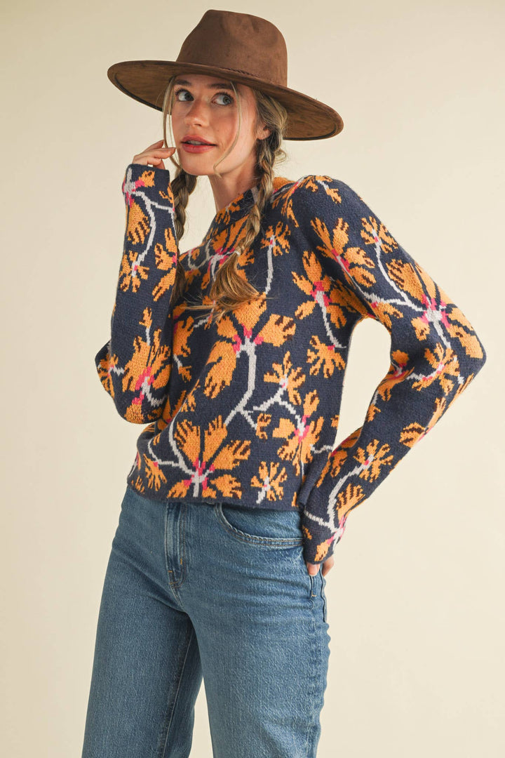 FLORAL MOCK NECK SWEATER