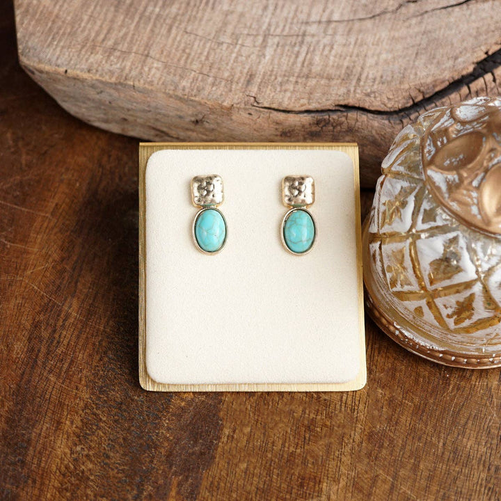 Hammered Cabochon Stud Drop Earrings