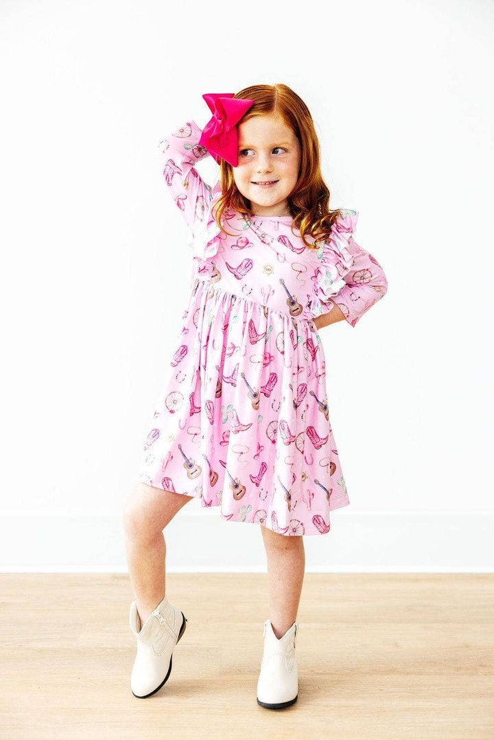 3/4 Sleeve Ruffle Twirl Dress
