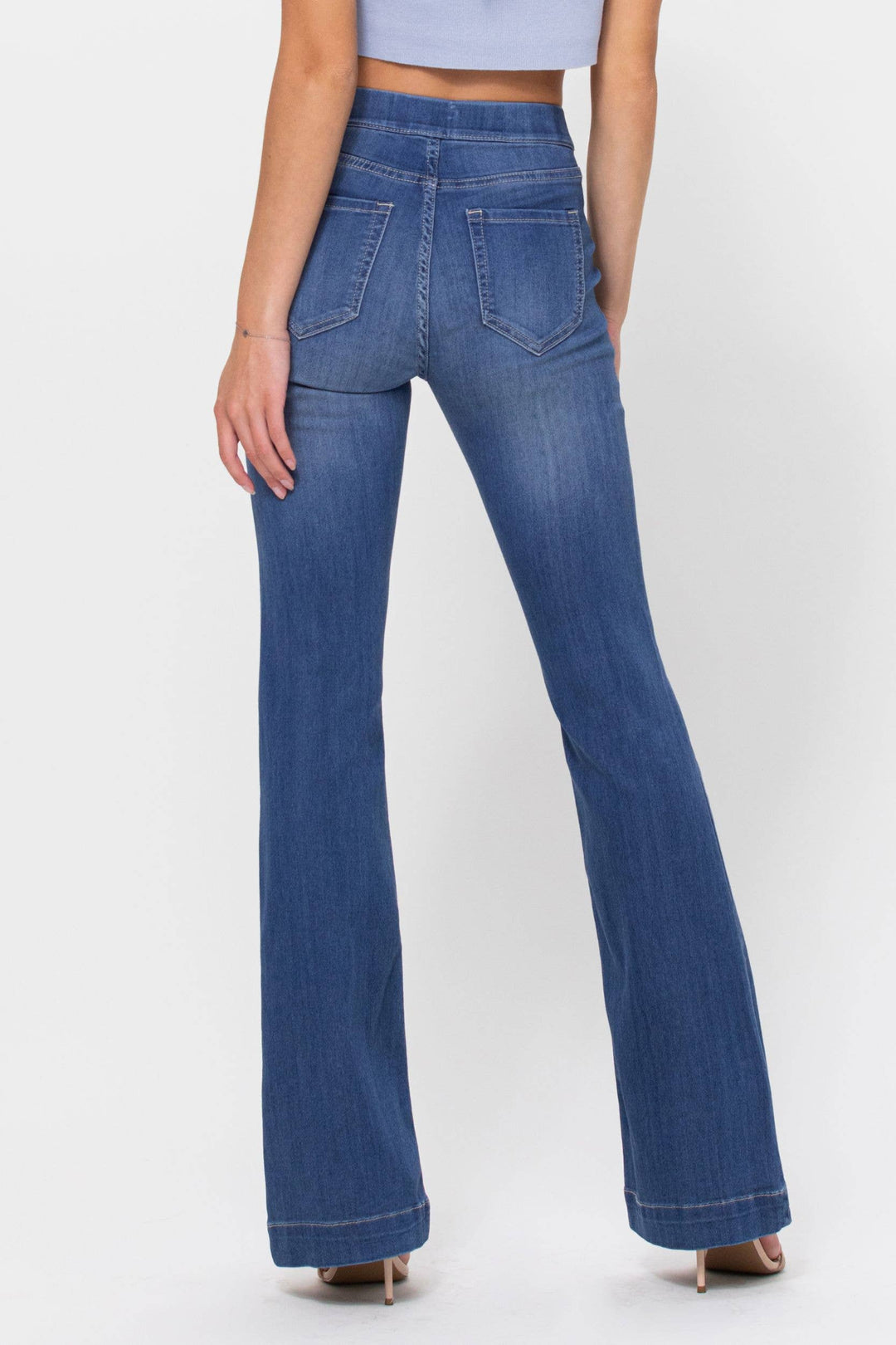 Mid Rise Flare Pull On Jeans