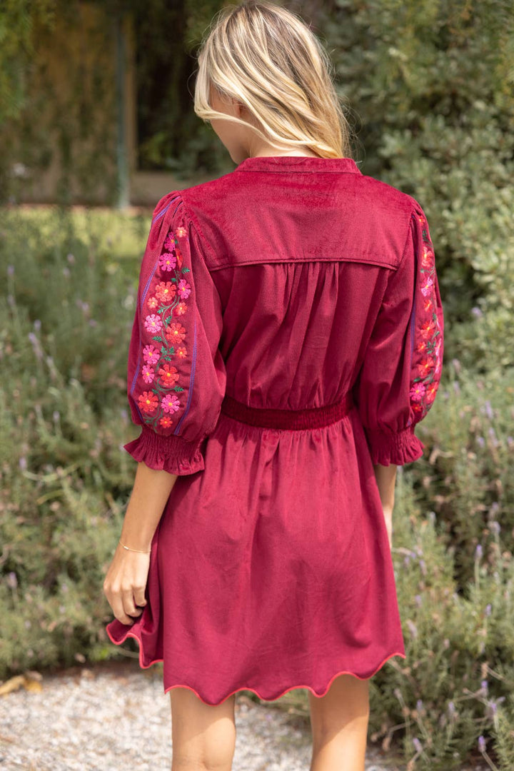 Smock Waist Floral Embroidered Dress