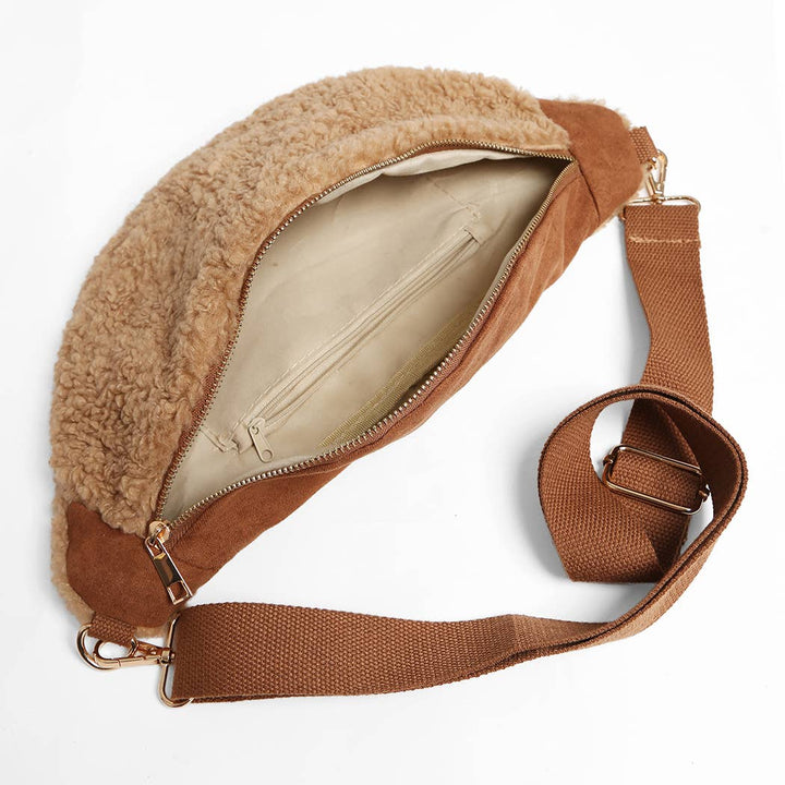 Faux Suede Sherpa Sling Bag