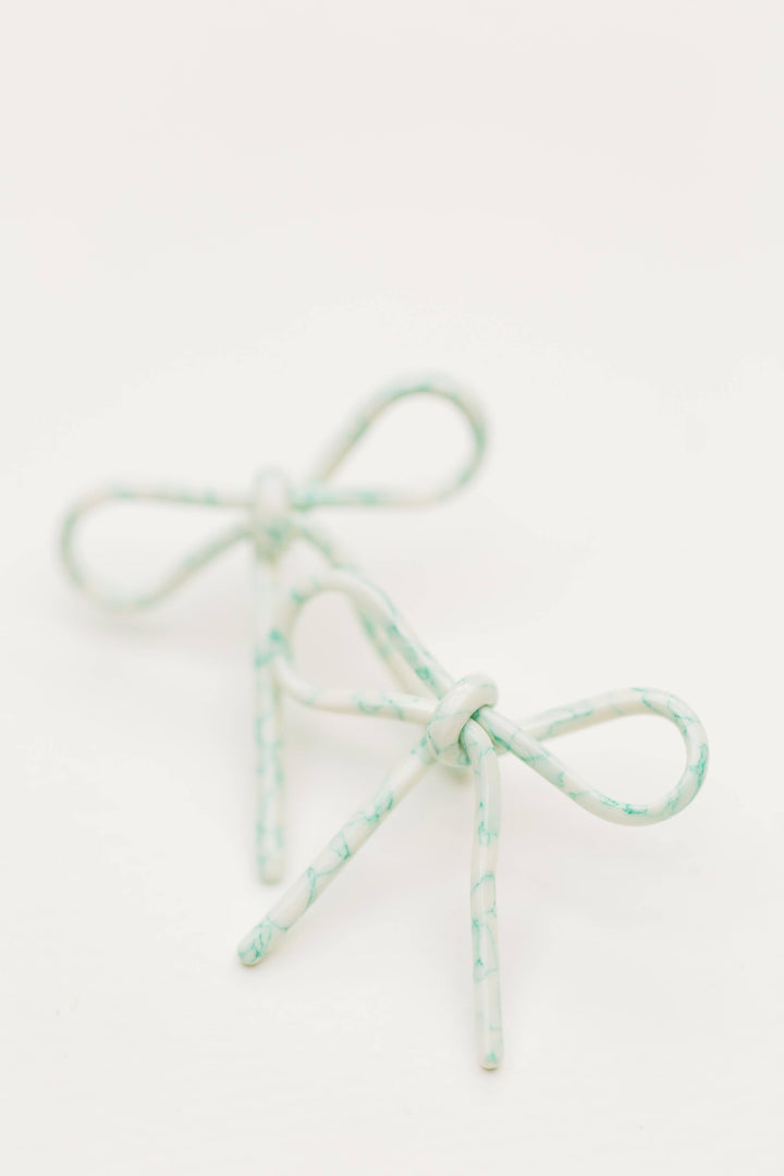 Aqua and Cream Bow Earrings