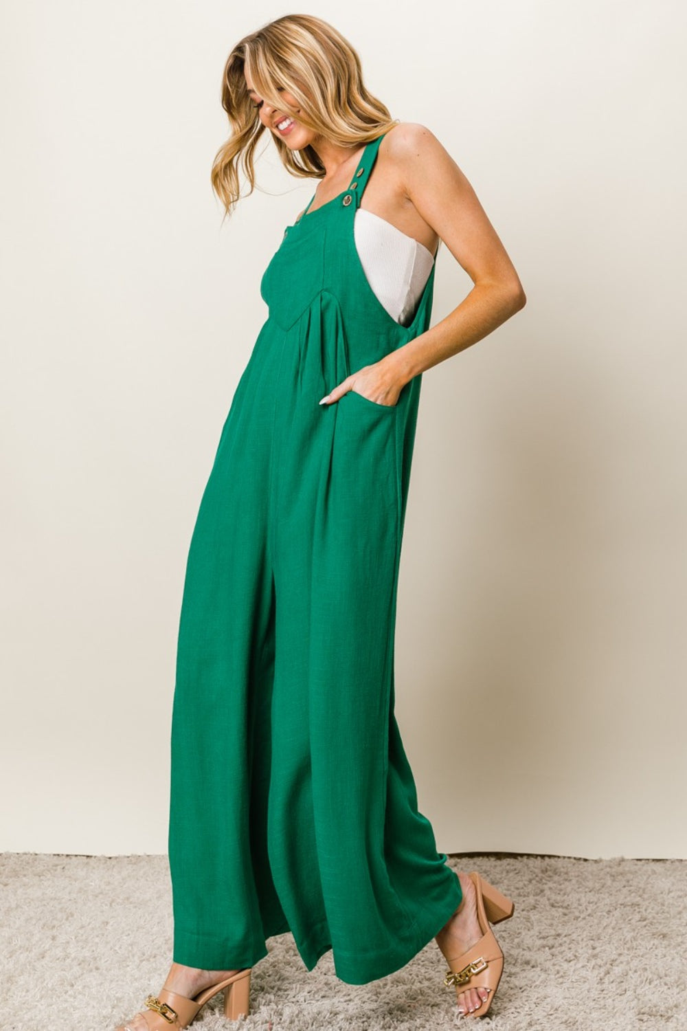 BiBi Texture Sleeveless Wide Leg Jumpsuit (Online Only)