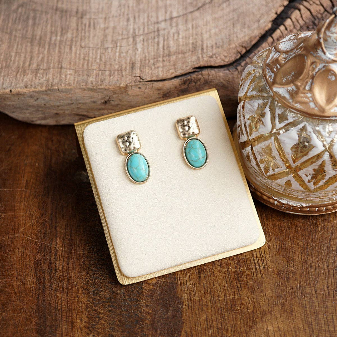 Hammered Cabochon Stud Drop Earrings