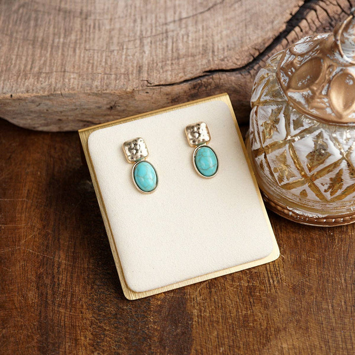Hammered Cabochon Stud Drop Earrings