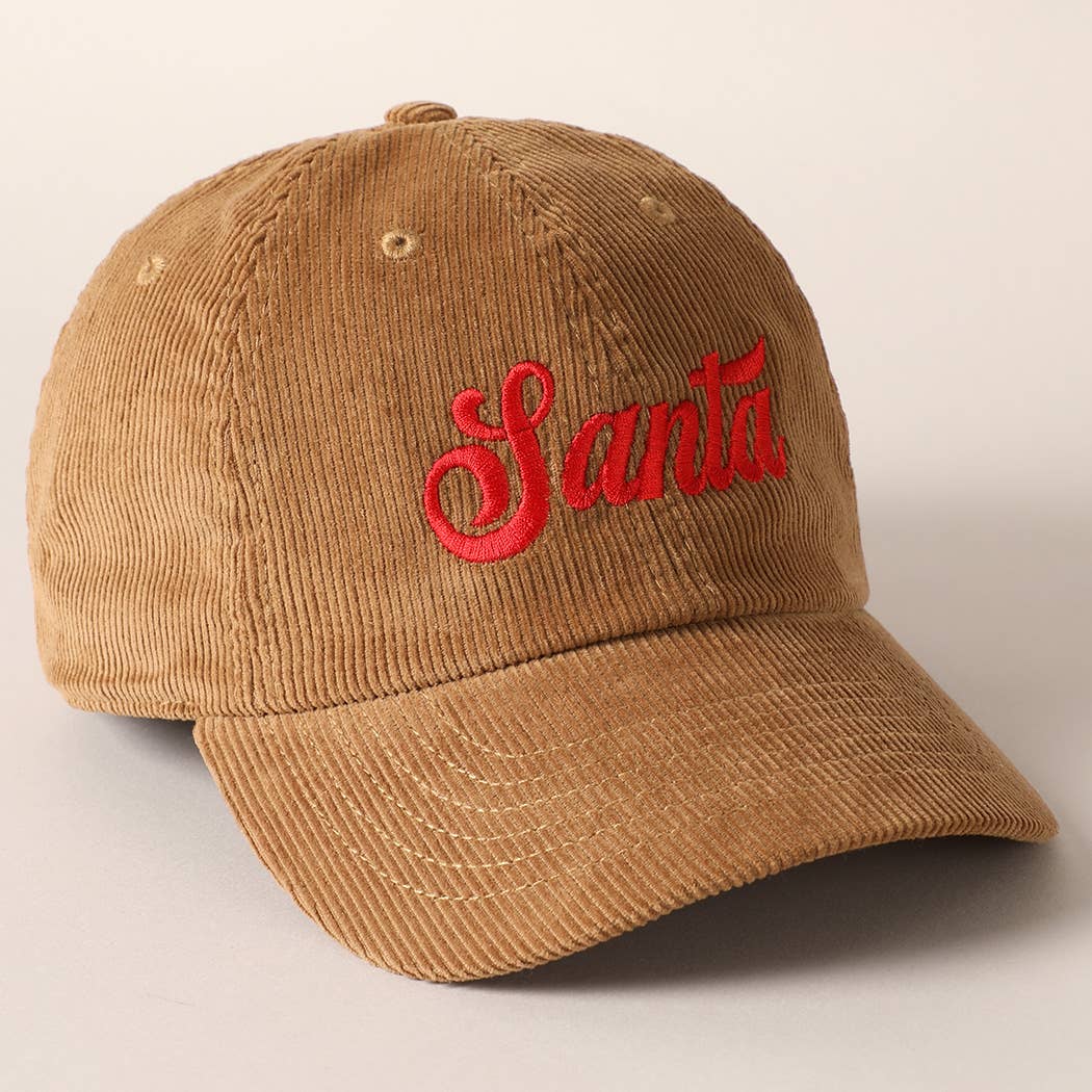 Santa Embroidered Corduroy Cap