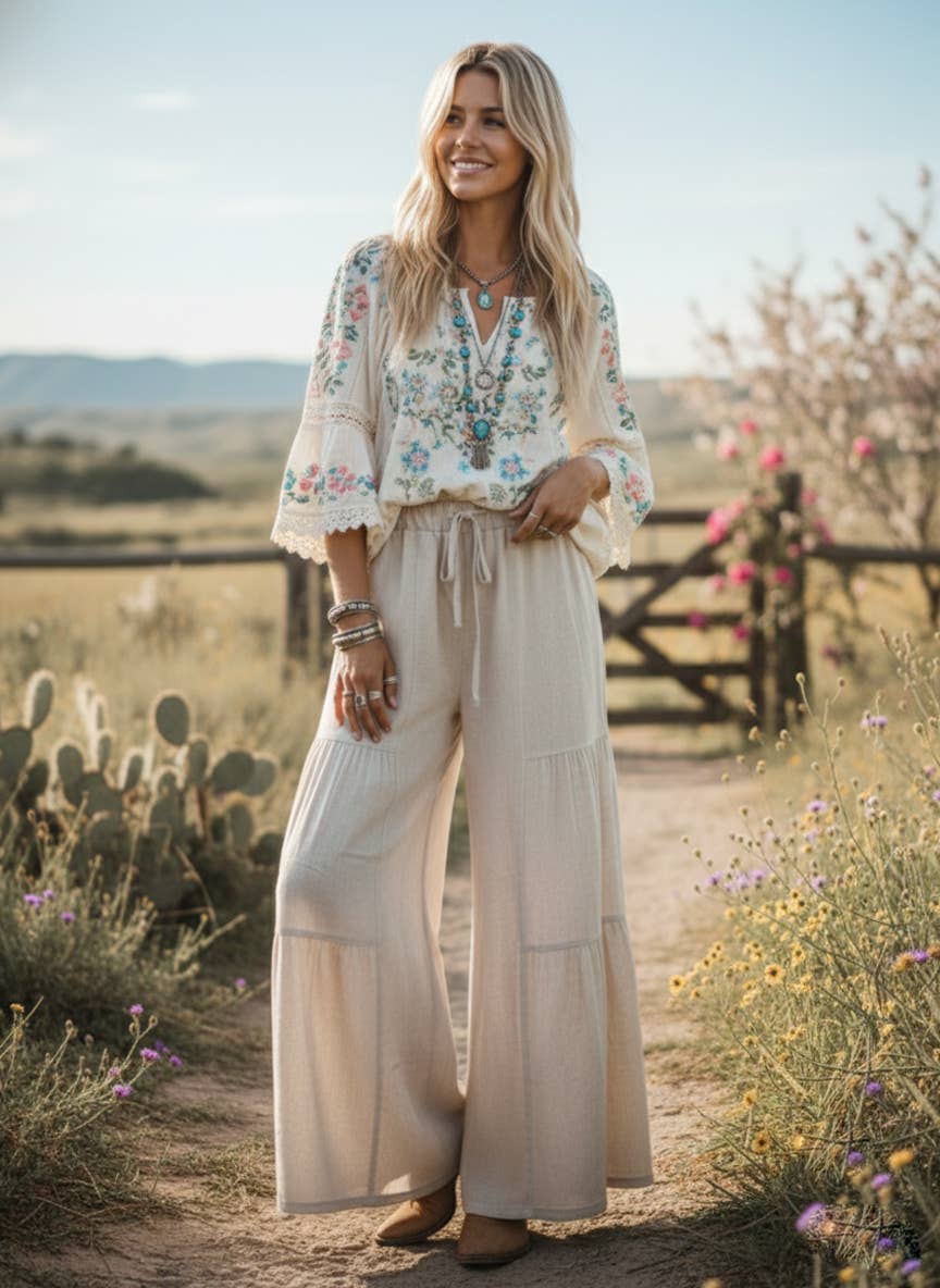Linen Blend Tiered Pants