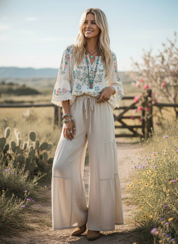 Linen Blend Tiered Pants