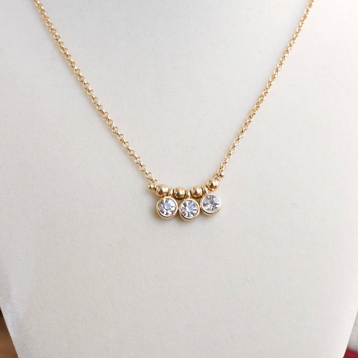 Dainty Crystal Bezel Necklace with Golden Ball Beads