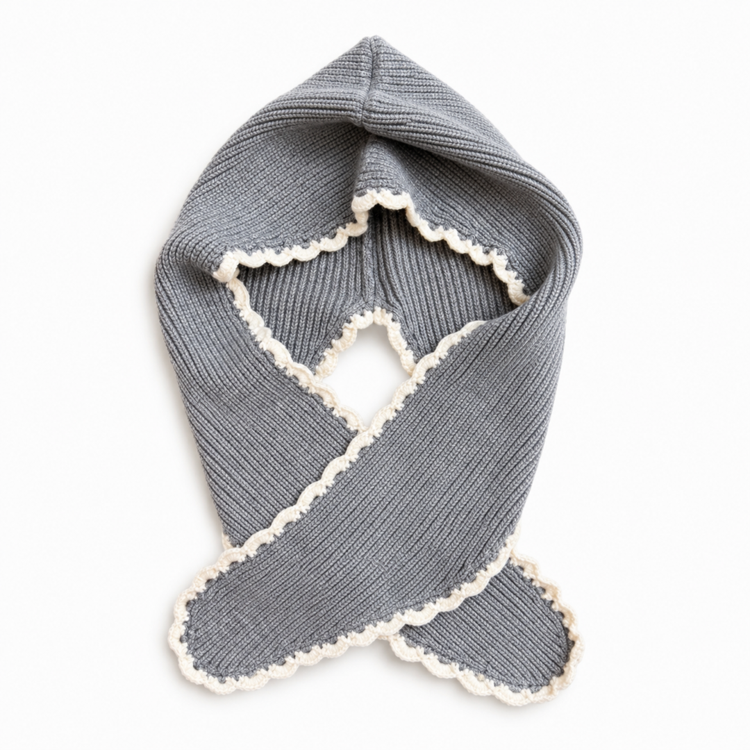 Ellison+Young Scallop Trim Balaclava Hooded Scarf, Contrast Color Edge