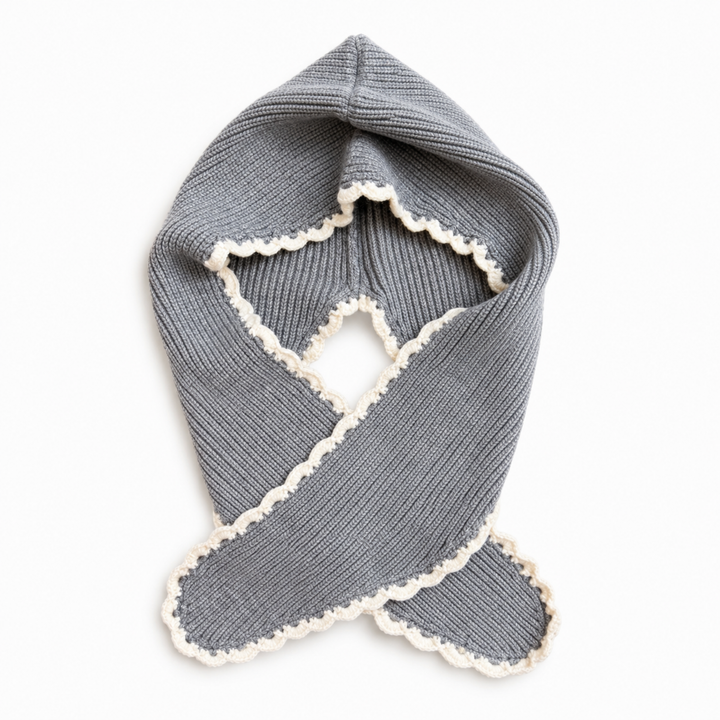 Ellison+Young Scallop Trim Balaclava Hooded Scarf, Contrast Color Edge
