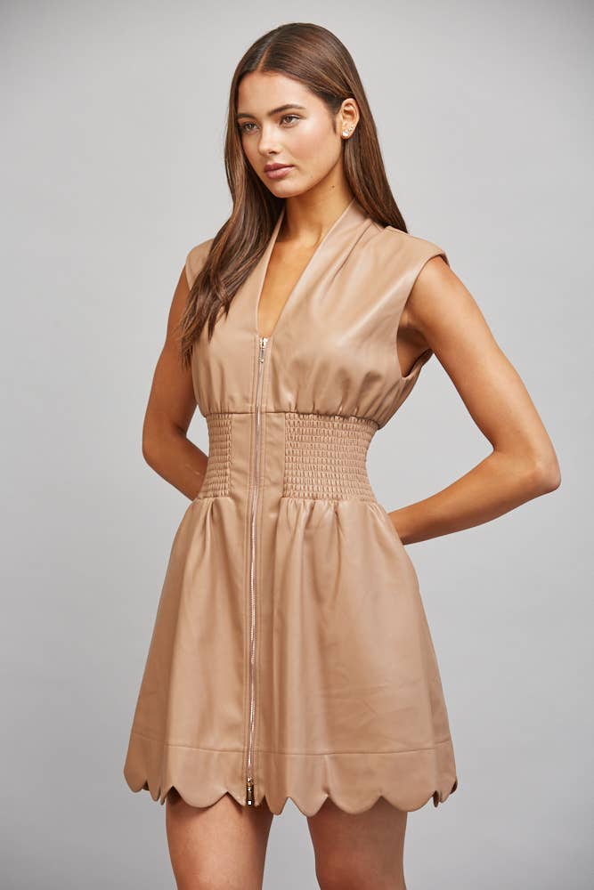 FAUX LEATHER  ZIP FRONT DRESS