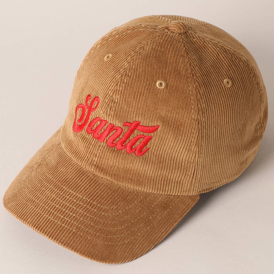 Santa Embroidered Corduroy Cap