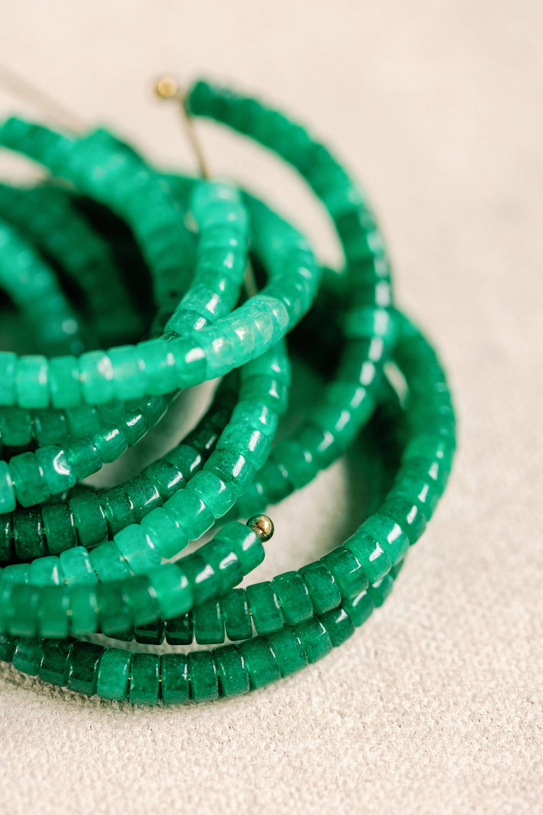 Green Beaded Hoops