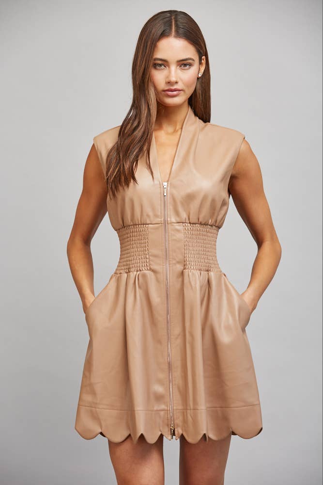 FAUX LEATHER  ZIP FRONT DRESS