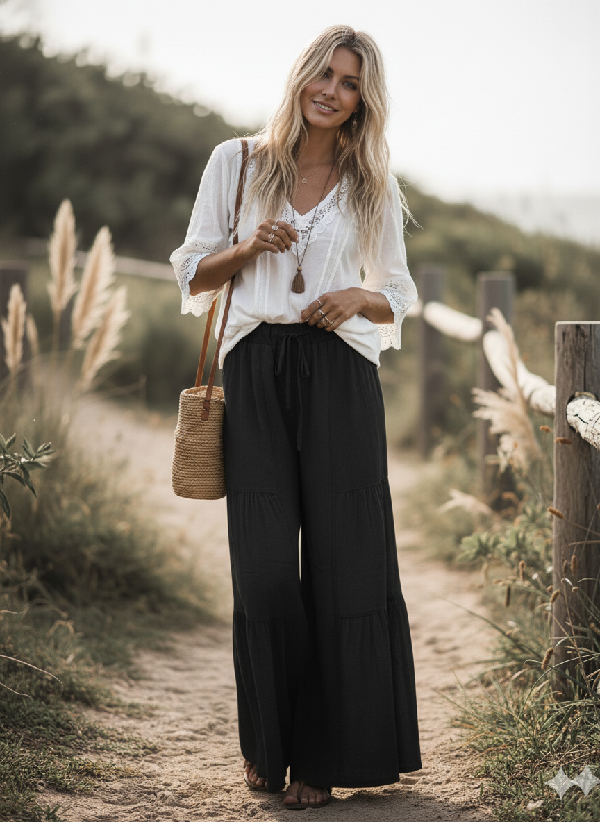Linen Blend Tiered Pants
