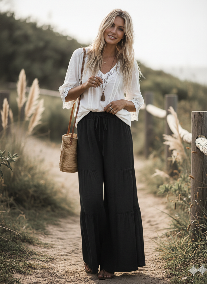 Linen Blend Tiered Pants