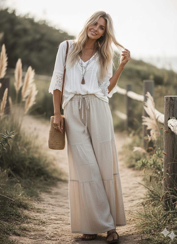 Linen Blend Tiered Pants