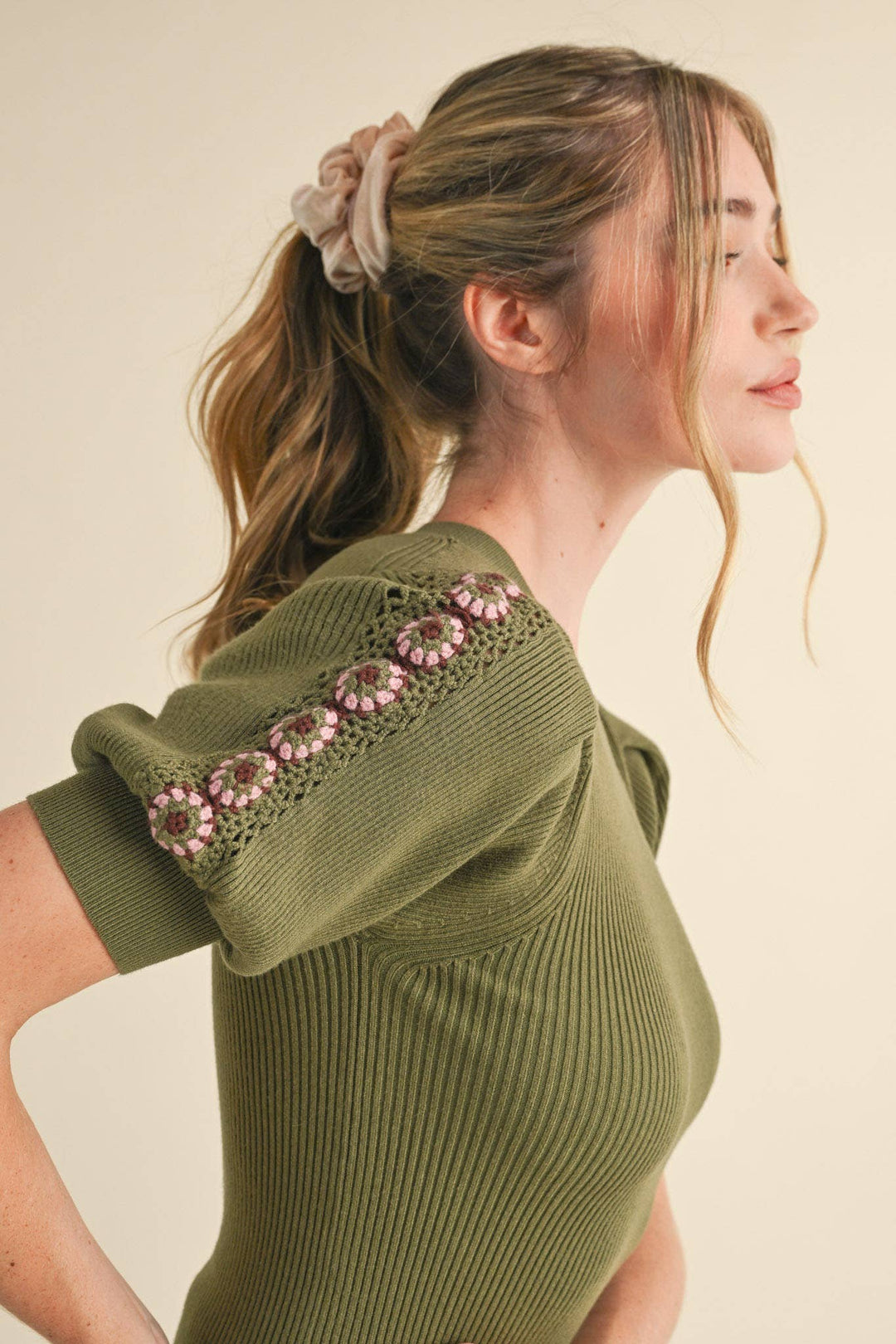 Crochet Puff Sleeve Sweater