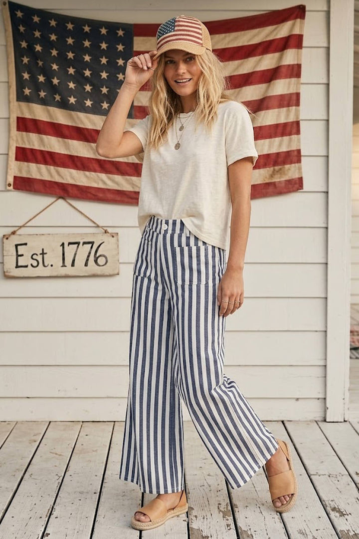 Striped Wide Leg Denim Pants