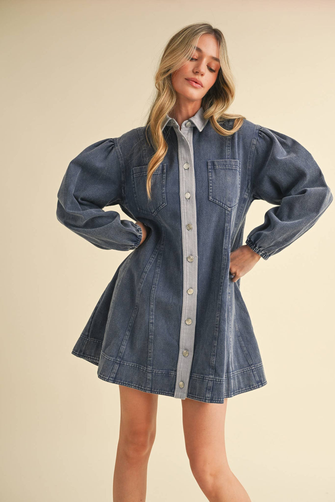 denim long sleeve birdie mini dress Denim Button Down Mini Dress Birdie Boutique