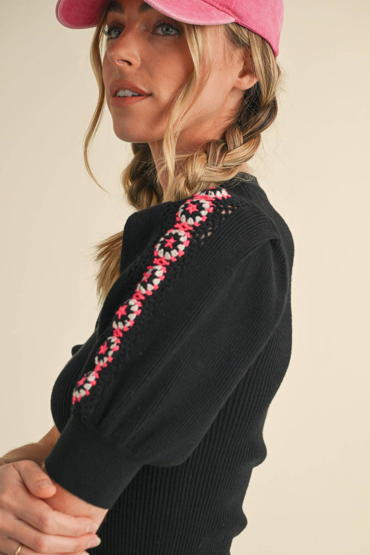 Crochet Puff Sleeve Sweater